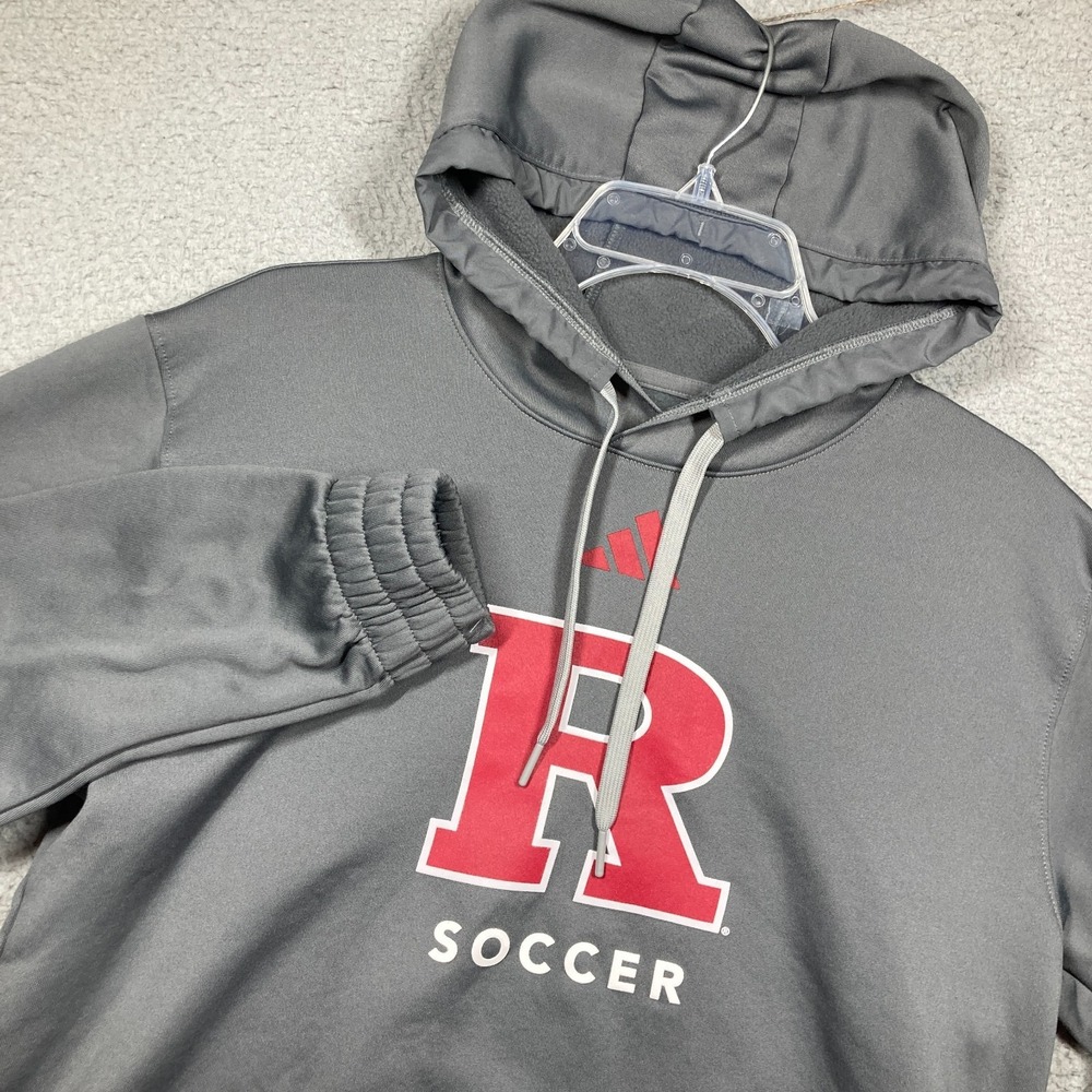 Rutgers Soccer Hoodie Adult Med Gray Pullover Sweatshirt Adidas Scarlet Knights